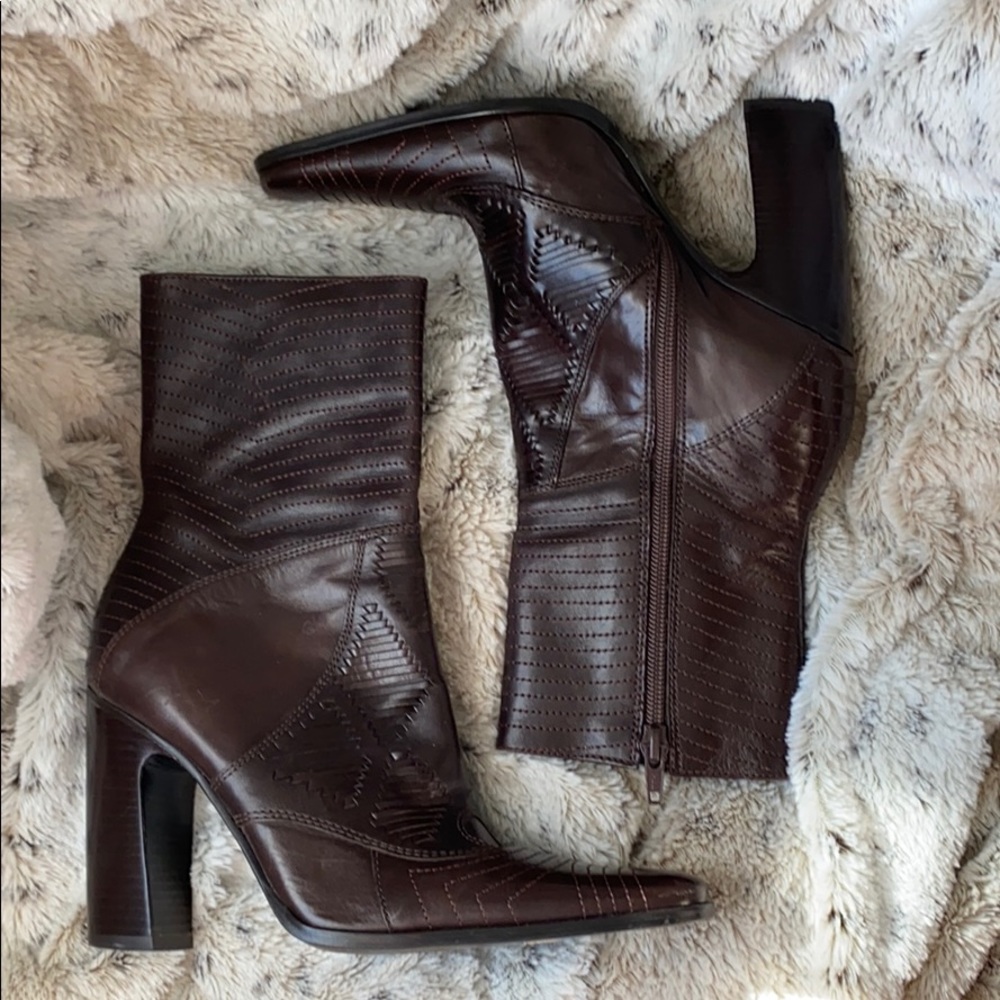 Enzo Angiolini laser cut leather boot designer